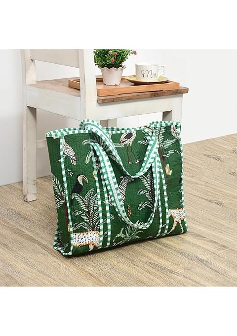 Yda fashion Quilted Cotton Tote Bag for Women & Men, 3 Layer Shopping Bag, Printed Reusable Grocery Tote, Lightweight Multipurpose Shoulder Handbag for Daily Use