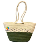 Attractive Hand Bag | Extra large Tote Bag | Summer Bag | Bucket Bag | Basket Bag | Bamboo Tote | Beach Bags for Women | Boho Bag | Kauna Bag | Handbag | Jute Bag | Handmade Bag (Green & Beige)