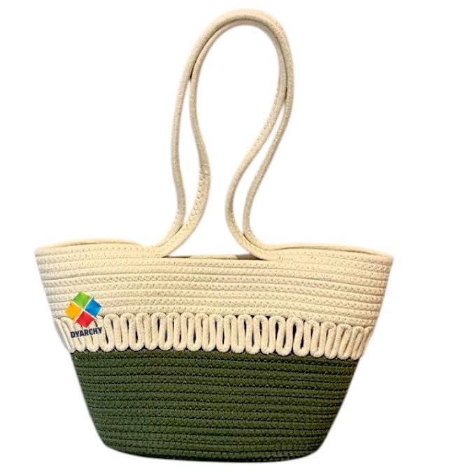 Attractive Hand Bag | Extra large Tote Bag | Summer Bag | Bucket Bag | Basket Bag | Bamboo Tote | Beach Bags for Women | Boho Bag | Kauna Bag | Handbag | Jute Bag | Handmade Bag (Green & Beige)