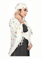 Vinsh Enterprise Cotton Long Scarf Cum Mask Scarves Usable for Vehicle Driver | White Printed Design | Universal Size | For Girl & Women | Soft & Breathable Sun Protection (Square Triangle)