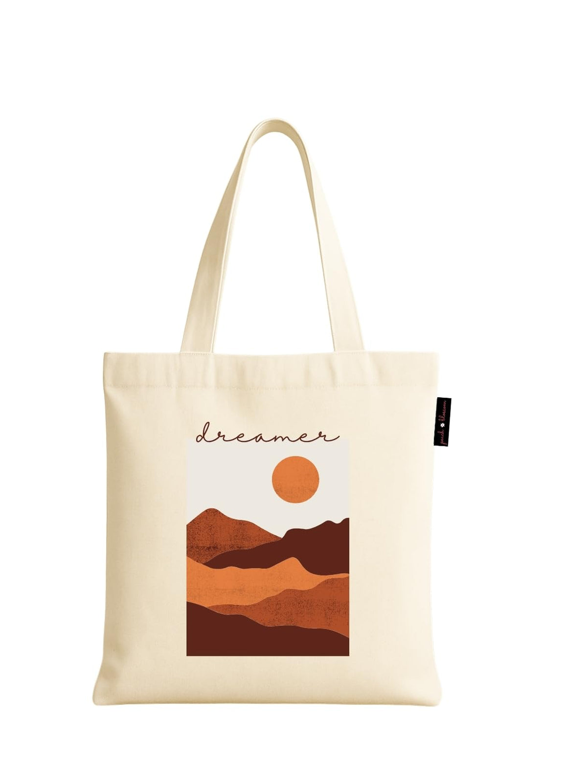 Peach Blossom Women's Printed Cotton Zipper Tote Bags (WHT - DREAMER)