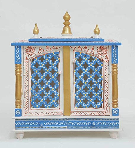 Jodhpur Handicrafts Wooden Home Temple Mandir Big Size Temple with Door Pooja Stand Wall Mount Mandap Devghar Size LXBXH 20X12x24 Inch