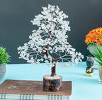 JINALI GEMS ® Clear Quartz Tree - Natural Gemstone Healing Crystal Bonsai Tree of Life- Protection & Aura Cleansing - Size 9-10 inch (Silver Wire - 300 Beads Approx)