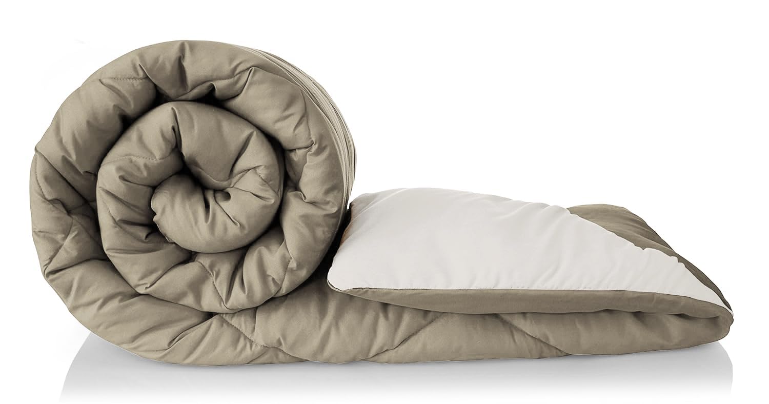 A Brand New - Umi AC Comforter Double Bed | AC Blanket Double Bed | 220 GSM Ultra Soft Microfiber Reversible Lightweight All-Weather Bed Comforter/Duvet/Quilt (90X86 Inche, Brown & Beige) Kafalo