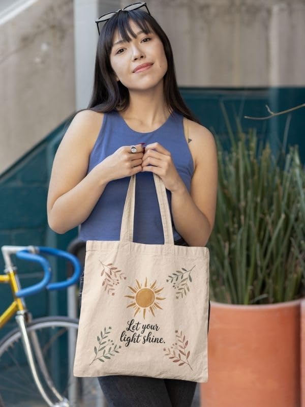 Kalaa Lifestyle Canvas Tote Bag for Women | Premium Cotton Shopping Bag | Eco-Friendly Shoulder Tote for Office, College, Travel & Daily Use and Gifting (Let Your Light Shine)