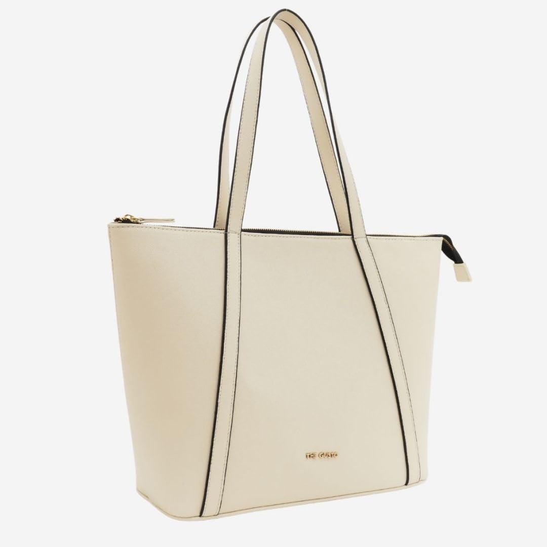 The Gusto AZA - Premium Vegan Leather Tote Bag for Women with Grained Texture | Medium Size Stylish Hand Bag/Shoulder Bag, Fits upto 14 Laptop (Cream)