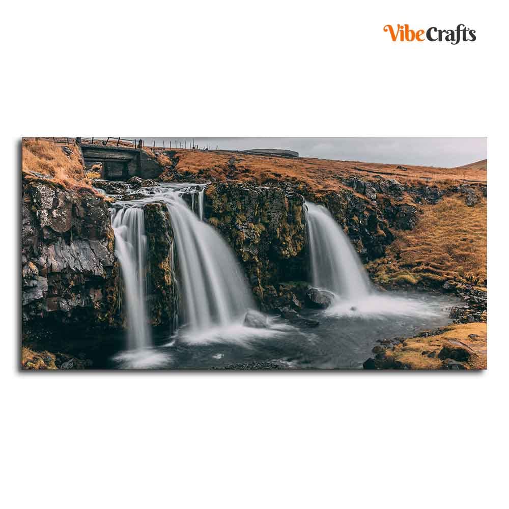 VIBECRAFTS Canvas Paintings for Living Room Drawing Room Panoramic Canvas Wall Painting of Amazing Waterfall in Iceland for Home|Office|Gift(PTVCH_2364NV)