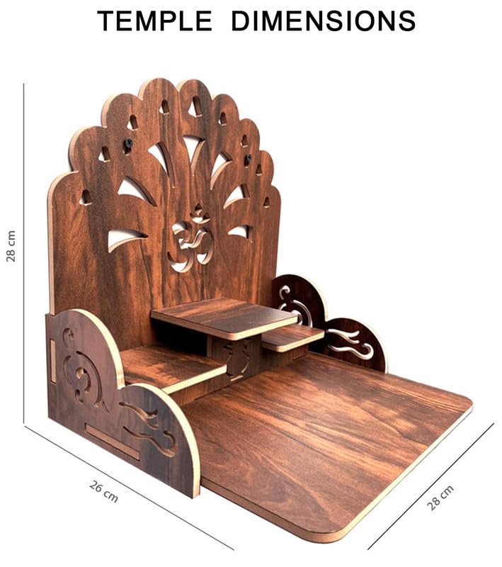 Gojeeva Wood Hand-Crafted Beautiful 3 Step Home Temple for Small Space l for Office l for Home l Devghar l Set-top Box Stand (Wallnut Brown) (Pack of 1)