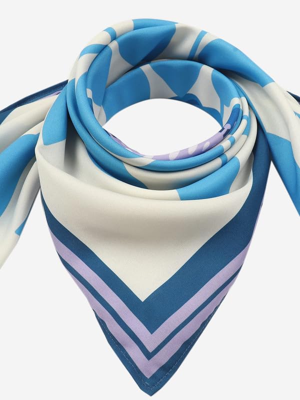 Beau Design Women's Stylish Square Polyster Trendy Digital Printed Fashion Head Neck Scarf Stole Wrap - Blue White Large 29 X 29