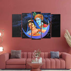 VIBECRAFTS Radha Krishna Canvas Wall Painting Set of Five For Home|Office|Living Room|Gift (PTVC5Pcs2_6567)