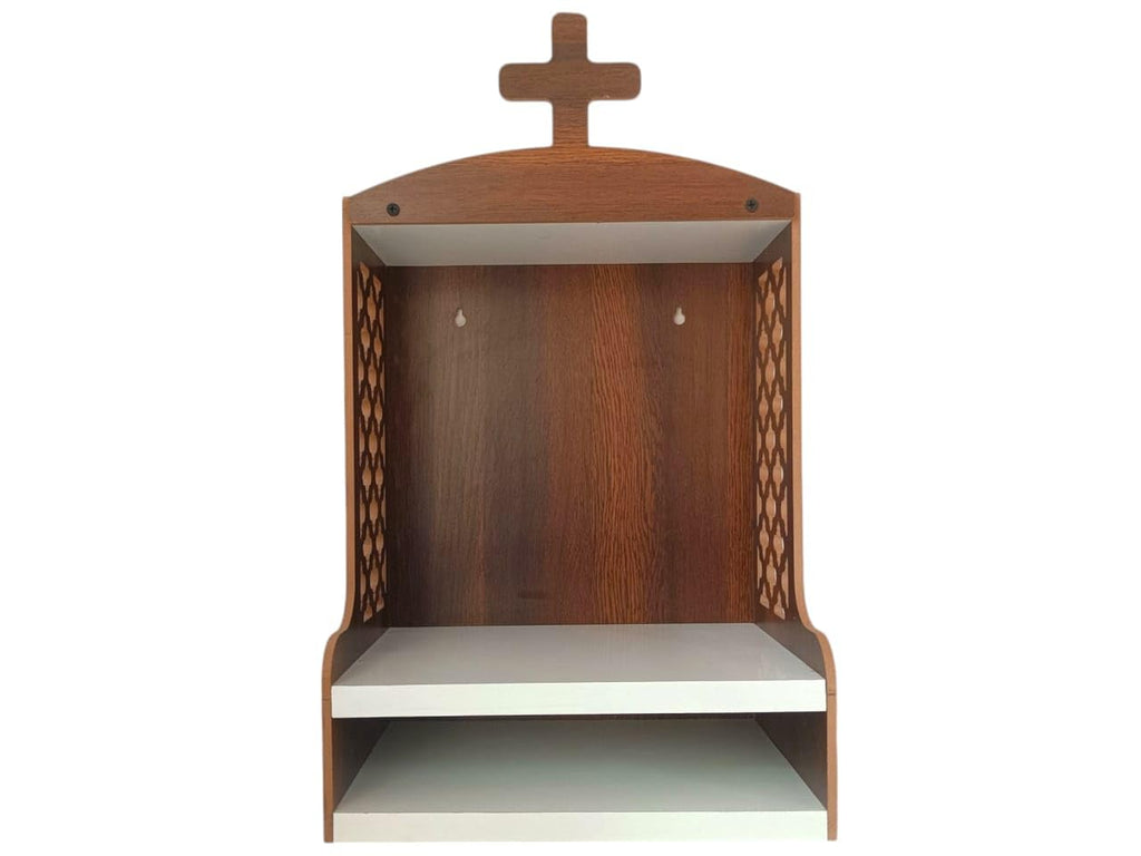 Wooden God Prayer Cross Temple, Worship Christian Cross, Home And Office Wall Decor Temple, Jesus Bible Prayer Shelve, Brown & White