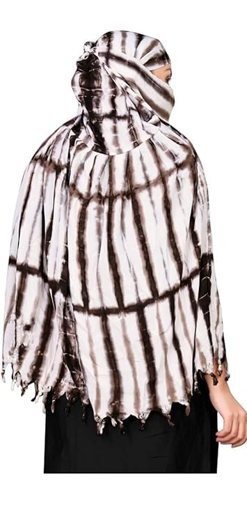 Vinsh Enterprise Cotton Long Scarf Cum Mask Scarves Usable for Vehicle Driver | White Printed Design | Universal Size | For Girl & Women | Soft & Breathable Sun Protection (Lehriya - Brown)