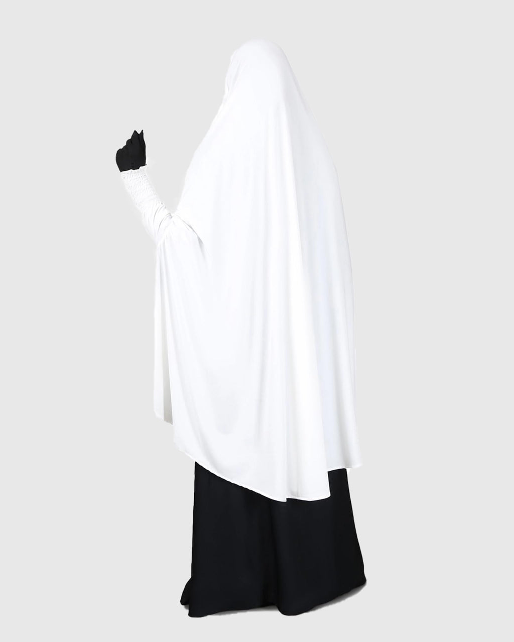 ICW FemaleStretchable Jersey Smoking Sleeve Jilbab Cum Prayer Khimar Hijab (Free Size) (White)