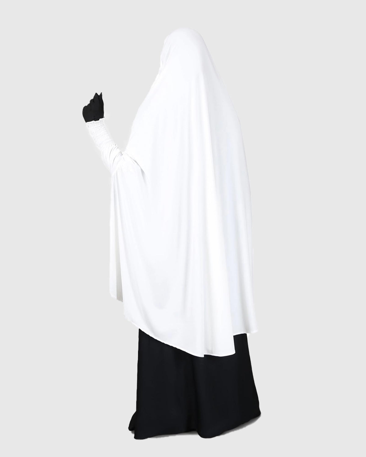 ICW FemaleStretchable Jersey Smoking Sleeve Jilbab Cum Prayer Khimar Hijab (Free Size) (White)