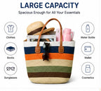 Valerie Women Straw Tote Bag for Beach & Travel, Large Woven Shoulder Handbag with PU Leather Handles, Stylish Summer Tote Purse for Shopping, Vacation & Daily Use (Beige)