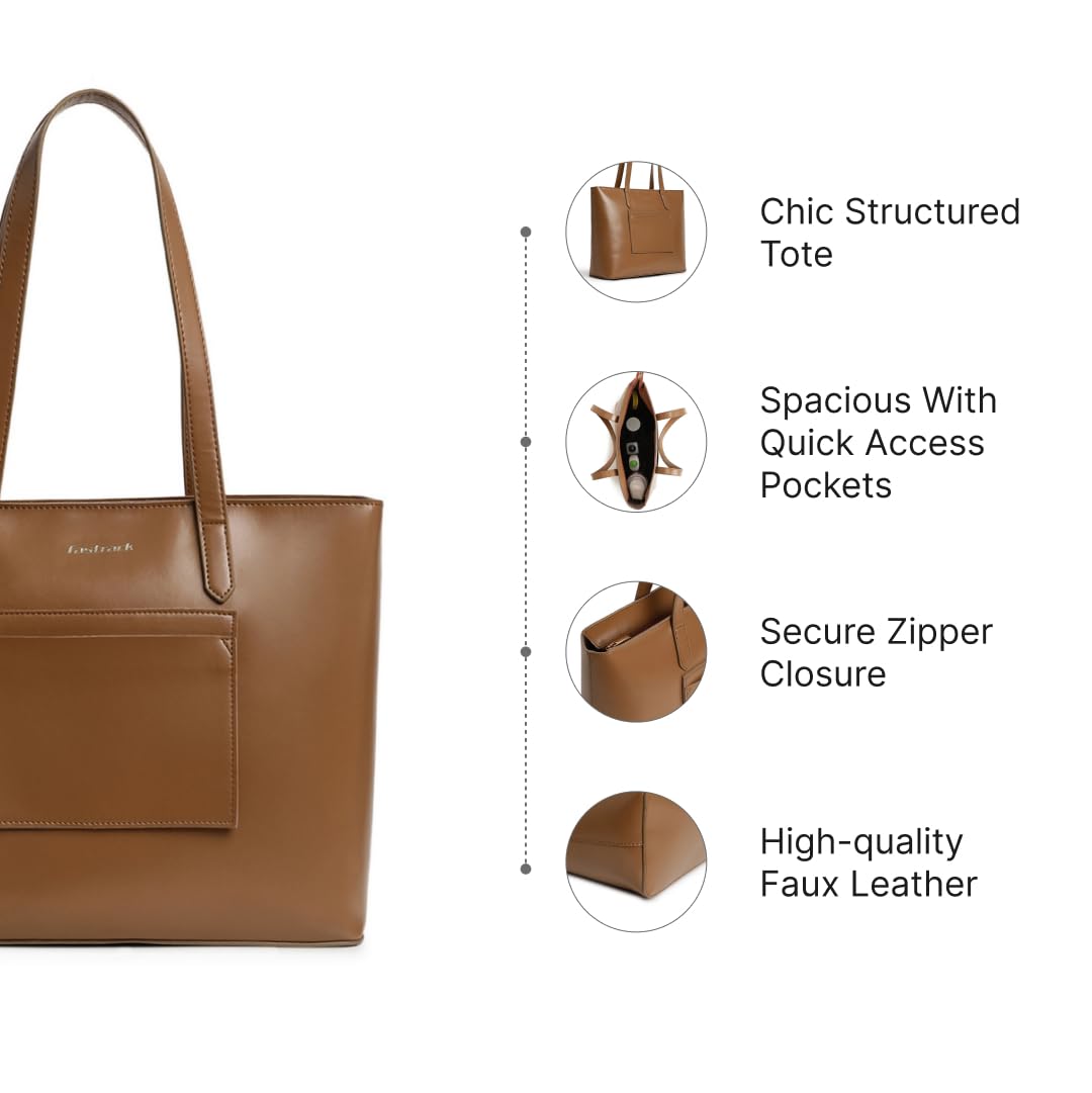 Fastrack PU Structured Tote Bag with Cut Work for Women, Girls and Ladies | College & Office Ready Tote Bag