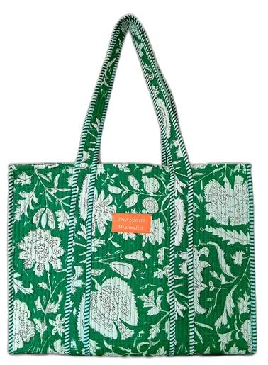 Cotton Tote bag for Women | Shoulder Bag | Reversible Bag | Durable Shopping bag | Reusable Grocery Bags | Eco friendly Bags| Handmade Cotton Bag | Stylish Quilted handBag (Dark Green)