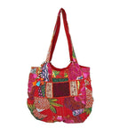 PREET GALLERY Handmade Cotton Patchwork Tote Bag for Women, Multicolour (Rani Pink & Red), Double Handle Shoulder Bag, Pure Cotton