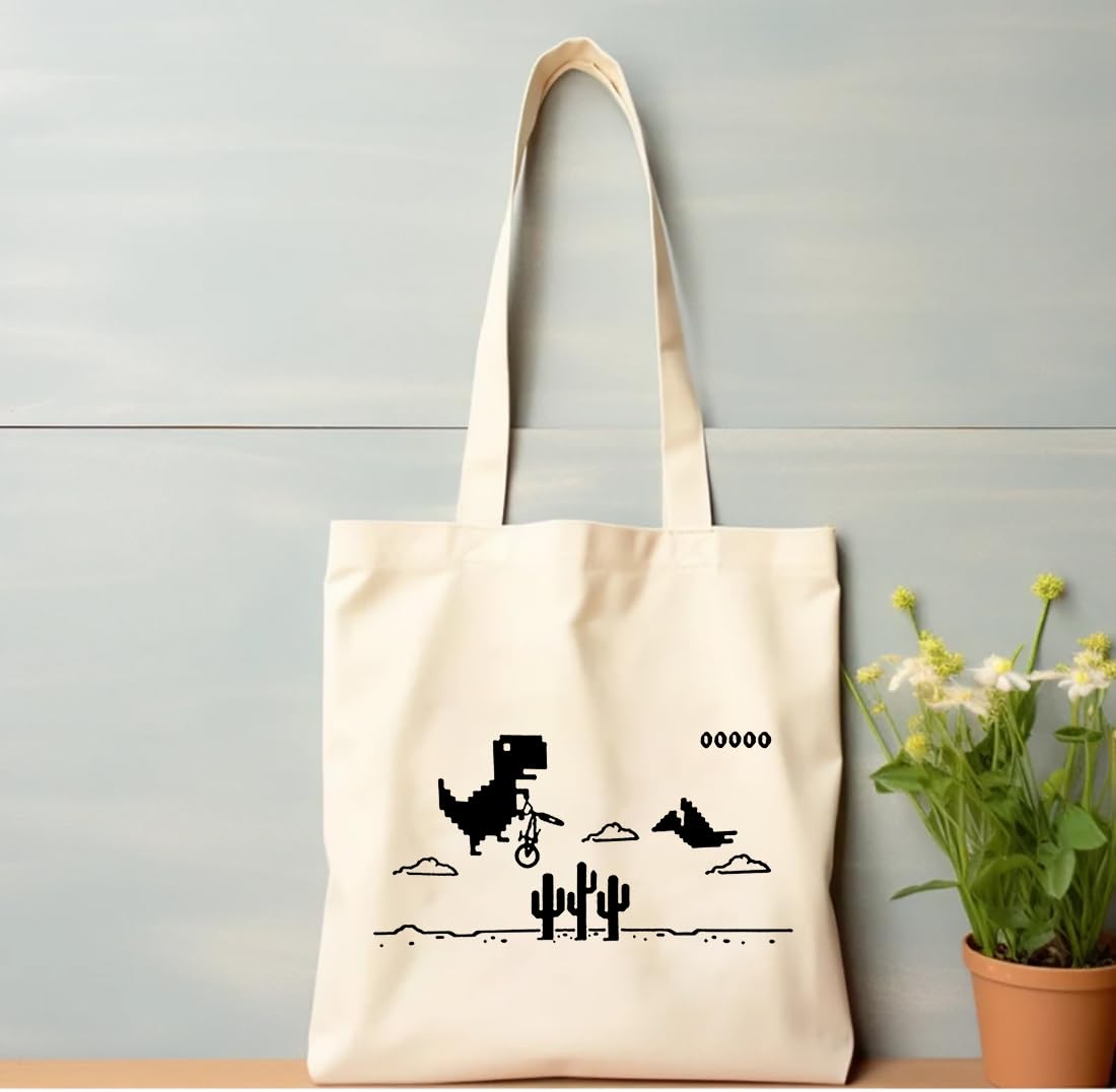The Purple Tree Cool T-Rex Dino Cotton Tote Bags for Women (Pack of 1) - Eco Friendly & Reusable Shopping & College Bag