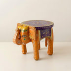 ATRANGI STUDIO Purple Orange Handpainted Wooden Elephant Stool Cum Showpiece | Mango Wood Traditional Multipurpose Stool for Living Room Decor & Mandir | Perfect for Plant Stand | 8x8x10 inch