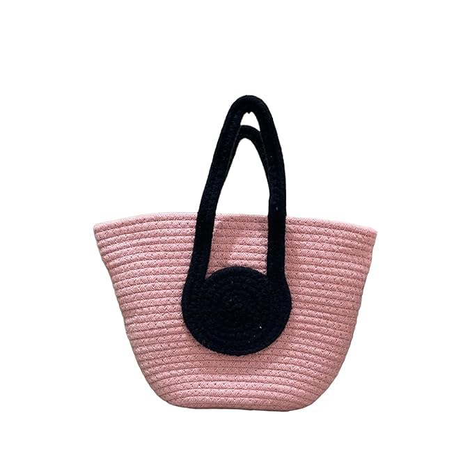 BEAUTIFUL HOMMIES Attractive Hand Bag | Large Summer Beach Boho Tote | Jute Bag | Handmade Bag - Pink-Black