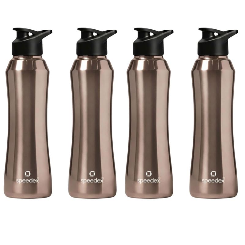 Speedex Stainless Steel Water Bottle 1 Ltr, 1000 ml Metal Bottle For Daily, Office, School, Gym, Travel Use for Men, Women, Kids, Adults-Leak Proof Sipper Cap, BIS Approved, Copper Gold, Set of 4