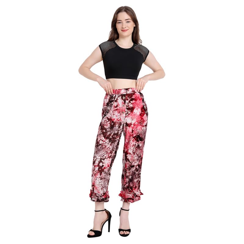 Chandwasia Women’s & Girls Pashmina Straight-Cut Pants | Soft & Comfortable Fabric | Regular Fit | Elastic Waist | Trendy Casual Red, M