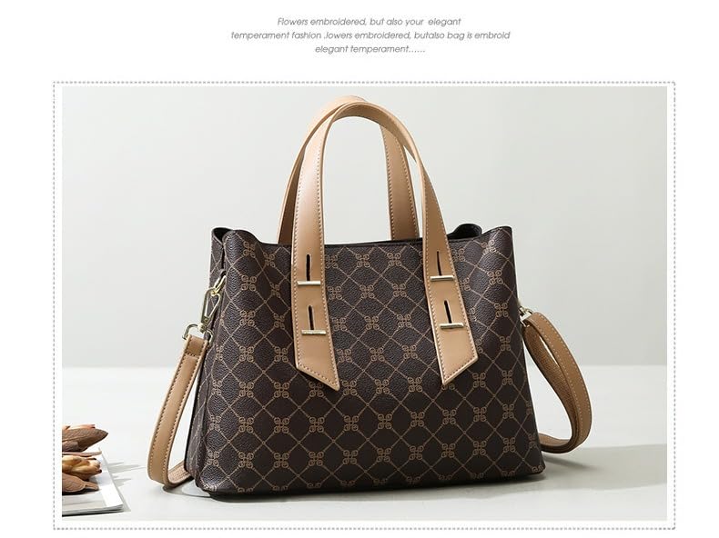 NAMCHI Luxury Leather Tote Handbag for Women Spacious, Stylish & Versatile – Perfect for Work & Travel (khaki checks belt)