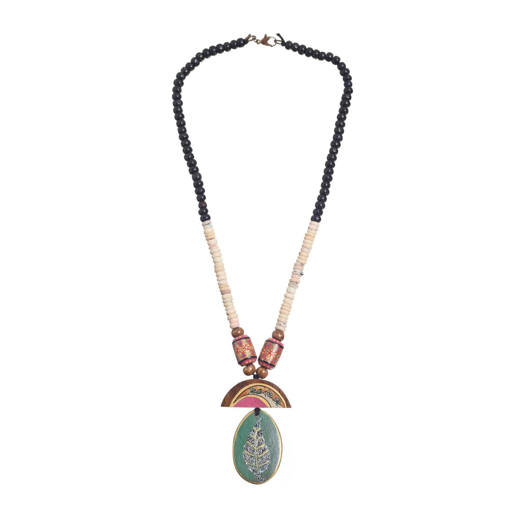 AAKRITI ART CREATIONS Saffron Reverie Handcrafted Ethnic Necklace for Women | Hand-Painted Pendant with Beads | Boho Pendant Necklace for Women | Handmade Jewellery Gift