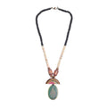 AAKRITI ART CREATIONS Saffron Reverie Handcrafted Ethnic Necklace for Women | Hand-Painted Pendant with Beads | Boho Pendant Necklace for Women | Handmade Jewellery Gift