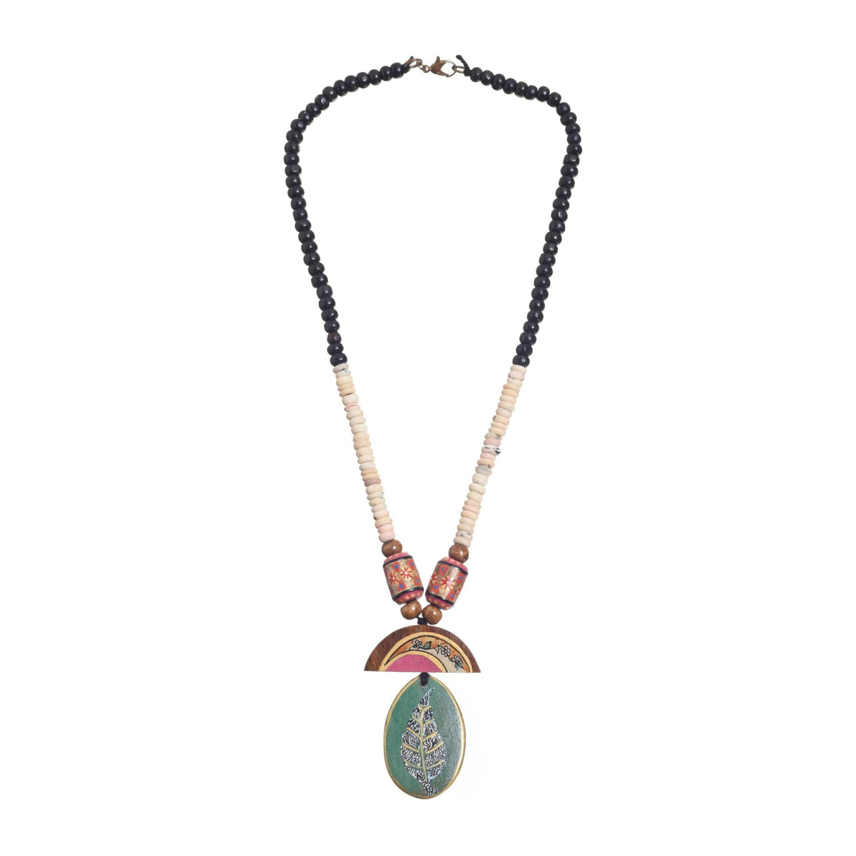 AAKRITI ART CREATIONS Saffron Reverie Handcrafted Ethnic Necklace for Women | Hand-Painted Pendant with Beads | Boho Pendant Necklace for Women | Handmade Jewellery Gift
