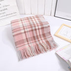 Alexvyan Winter Pink with Line Check Stole Warm Long Stoles Shawls Long Big Checked Scarves Woolen Women Casual Scarf Soft Wrap for Casual Formal Occassions- 200CM*70CM