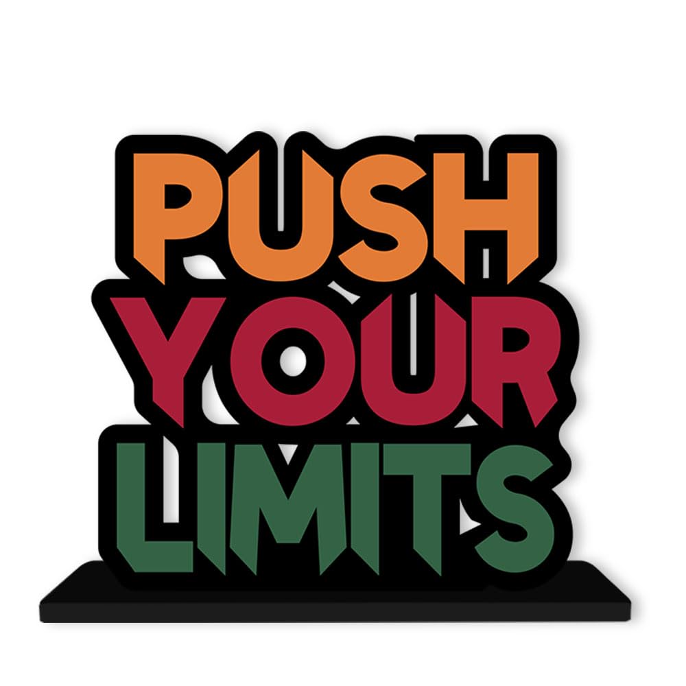 Artvibes Wooden Idols and Figurine Push Your Limit Quotes Table Decoration for Office Desk|Home Decor Item|Living Room|Modern Art Wood Showpiece Gift Items(Sp_1119N)