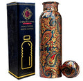DSH Copper Bottles for Water 1 Litre Printed Design with Fine Art Work, Yoga Water Bottle 1000 ML (Color 07)