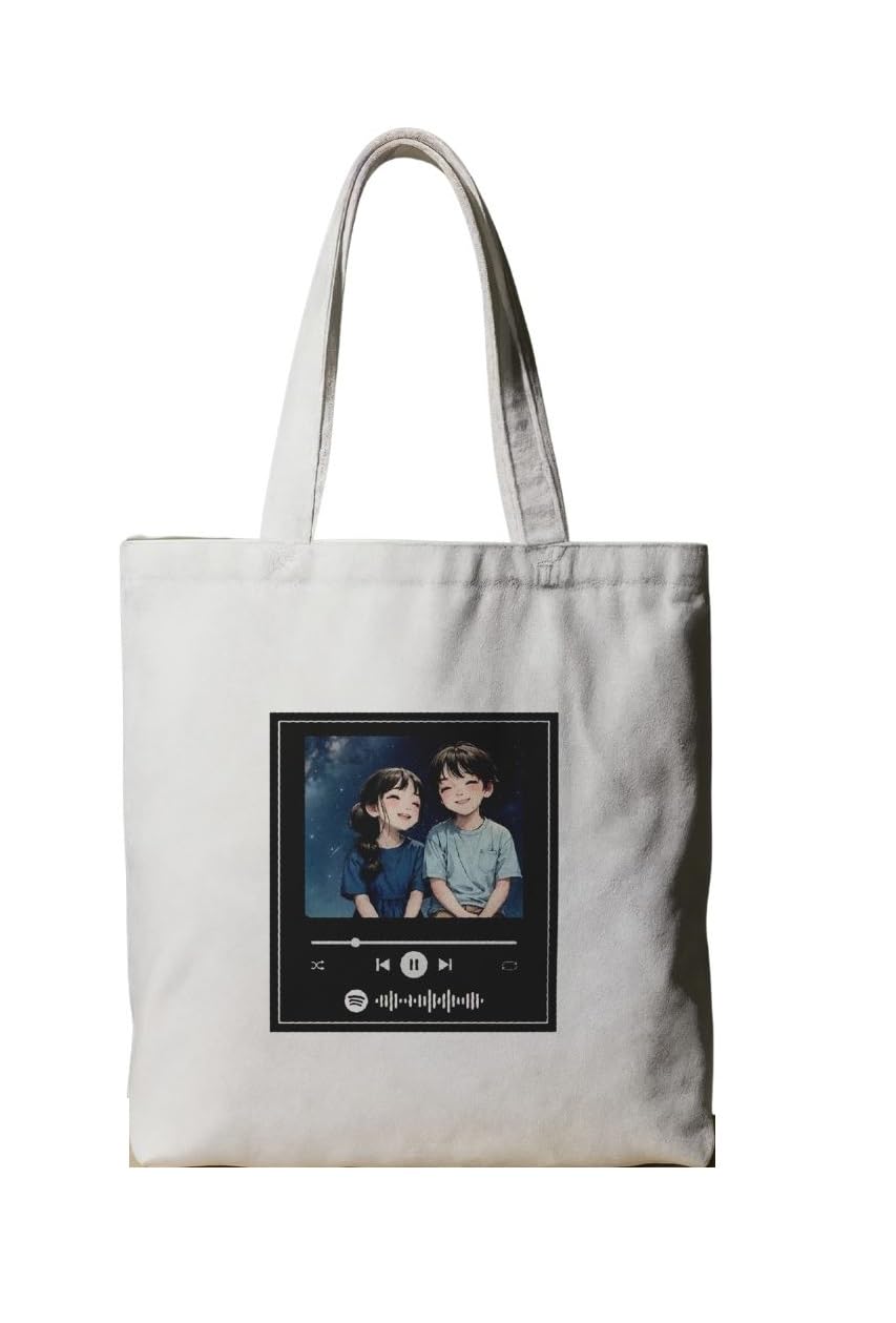 Reusable Cotton Fabric Music Player Design Printed Tote Bag Ideal for Travel Shopping College & Office Use