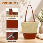 Storite Women’s Summer Straw Tote Bag – Woven Raffia Beach Handbag with Leather Base & Long Shoulder Straps | Lightweight Vacation, Travel & Everyday Shopper Bag