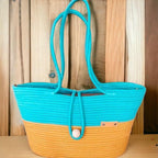 BEAUTIFUL HOMMIES Attractive Hand Bag |large Tote Bag |Summer Bag | Bucket Bag | Basket Bag | Bamboo Tote | Beach Bags for Women|Boho Bag|Handbag |Jute Bag |Handmade Bag (YELLOW CYAN STYLISH)