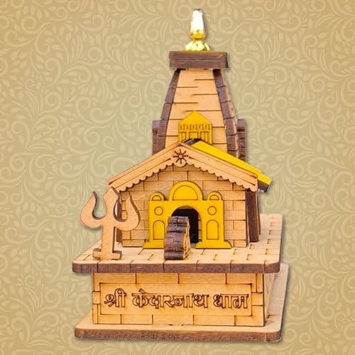 A&S Ventures Kedarnath Temple Miniature 3D Model - Handcrafted Wooden Mandir for Home Decor Or Showpiece Cardashboard (Multicolour)