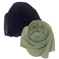 Trending Combo of 2 Muslim Women Malaysian Soft Plain Chiffon Georgette Fancy Hijab/Scarves/Shawl/Stoles/Duppatta/Solid head Wrap College Girls Abaya Scarf Collection (Navy Blue, Pista Green)