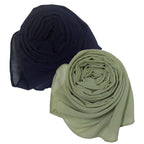 Trending Combo of 2 Muslim Women Malaysian Soft Plain Chiffon Georgette Fancy Hijab/Scarves/Shawl/Stoles/Duppatta/Solid head Wrap College Girls Abaya Scarf Collection (Navy Blue, Pista Green)