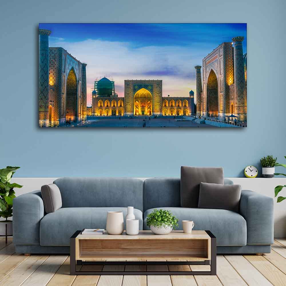 VIBECRAFTS Canvas Paintings for Living Room Drawing Room Beautiful Islamic Wall Painting of The Heart of the Ancient City of Samarkand Fitted with Wooden Frame for Home|Office|Gift(PTVCH_2280)