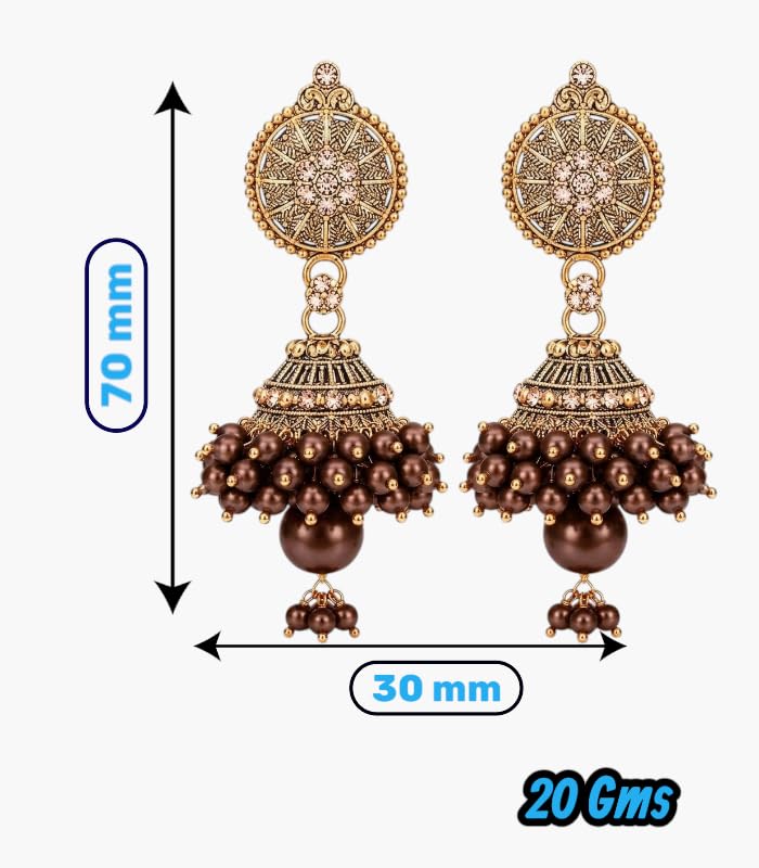Traditional Gold-Plated pearl/moti Beaded Jhumka Earrings for Women | Ethnic Bridal & Festive Jewelry | Handmade Pearl Drop Jhumki | Lightweight Designer Earrings (brown chocolate)
