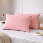 THE HOME STYLE Solid Cotton Feel Pillow Covers (18 x 28 inches, Set of 2 Pcs) | 300 TC | Super Soft & Smooth (Peach)