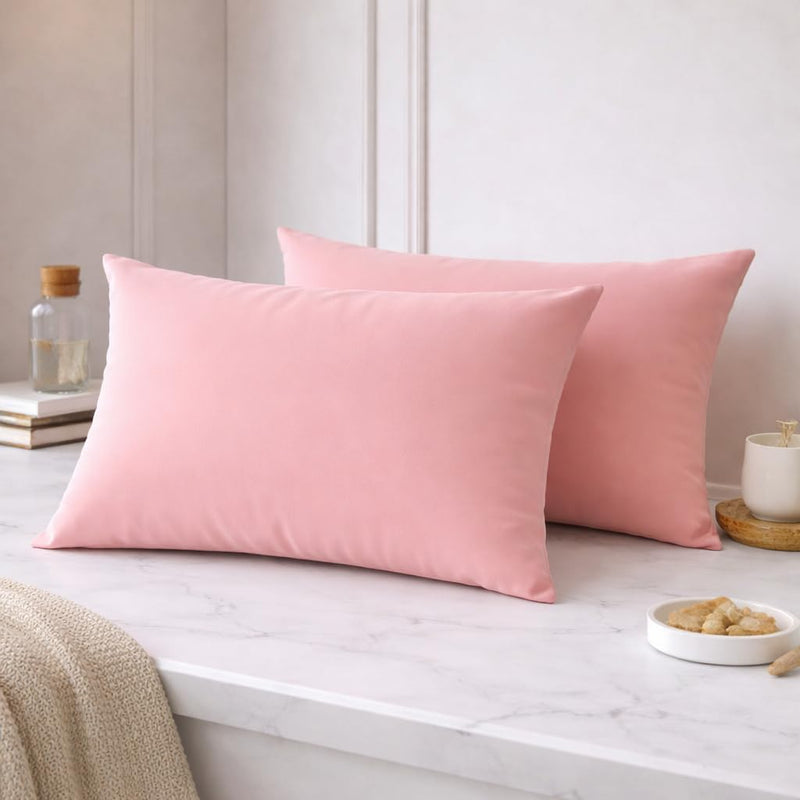 THE HOME STYLE Solid Cotton Feel Pillow Covers (18 x 28 inches, Set of 2 Pcs) | 300 TC | Super Soft & Smooth (Peach)