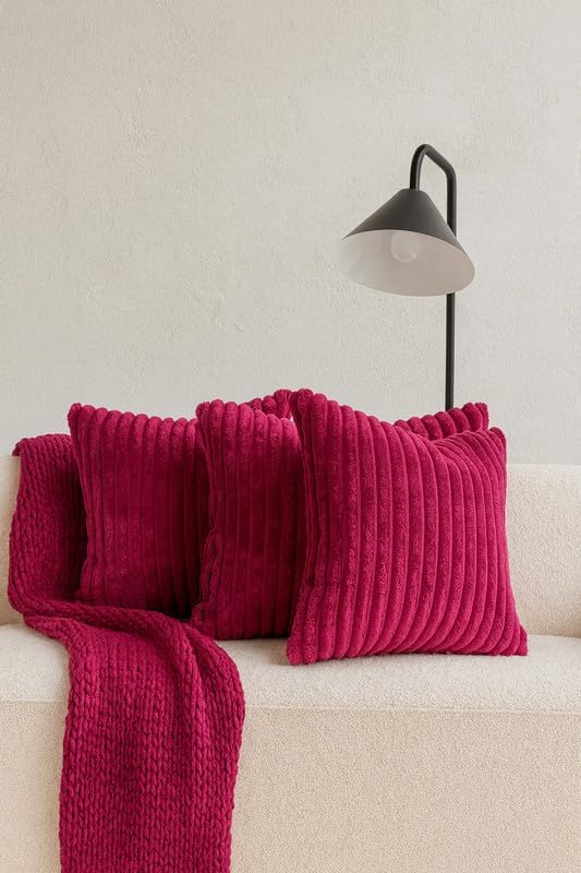 AWARD VELVETS Premium Faux Rabbit Fur Plush Luxury Soft Fluffy Striped Decorative Throw Pillow/Cushion Covers for Sofa, Couch, Living Room - (Dark Pink, 16 x 16 inch) Set of 1