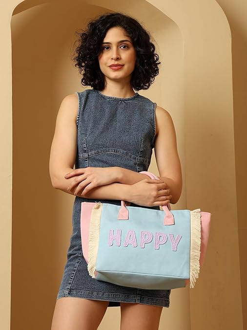 ASIAN Women Canvas Tote Bag | Large Capacity Beach & Shopping Shoulder Bag with Inner Pocket | Lightweight, Washable & Reusable Handbag for Work, Travel & Daily Use
