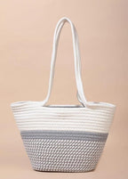 BEAUTIFUL HOMMIES Attractive Hand Bag |large Tote Bag |Summer Bag | Bucket Bag | Basket Bag | Bamboo Tote | Beach Bags for Women|Boho Bag|Handbag |Jute Bag |Handmade Bag (WHITE GREY STYLISH)