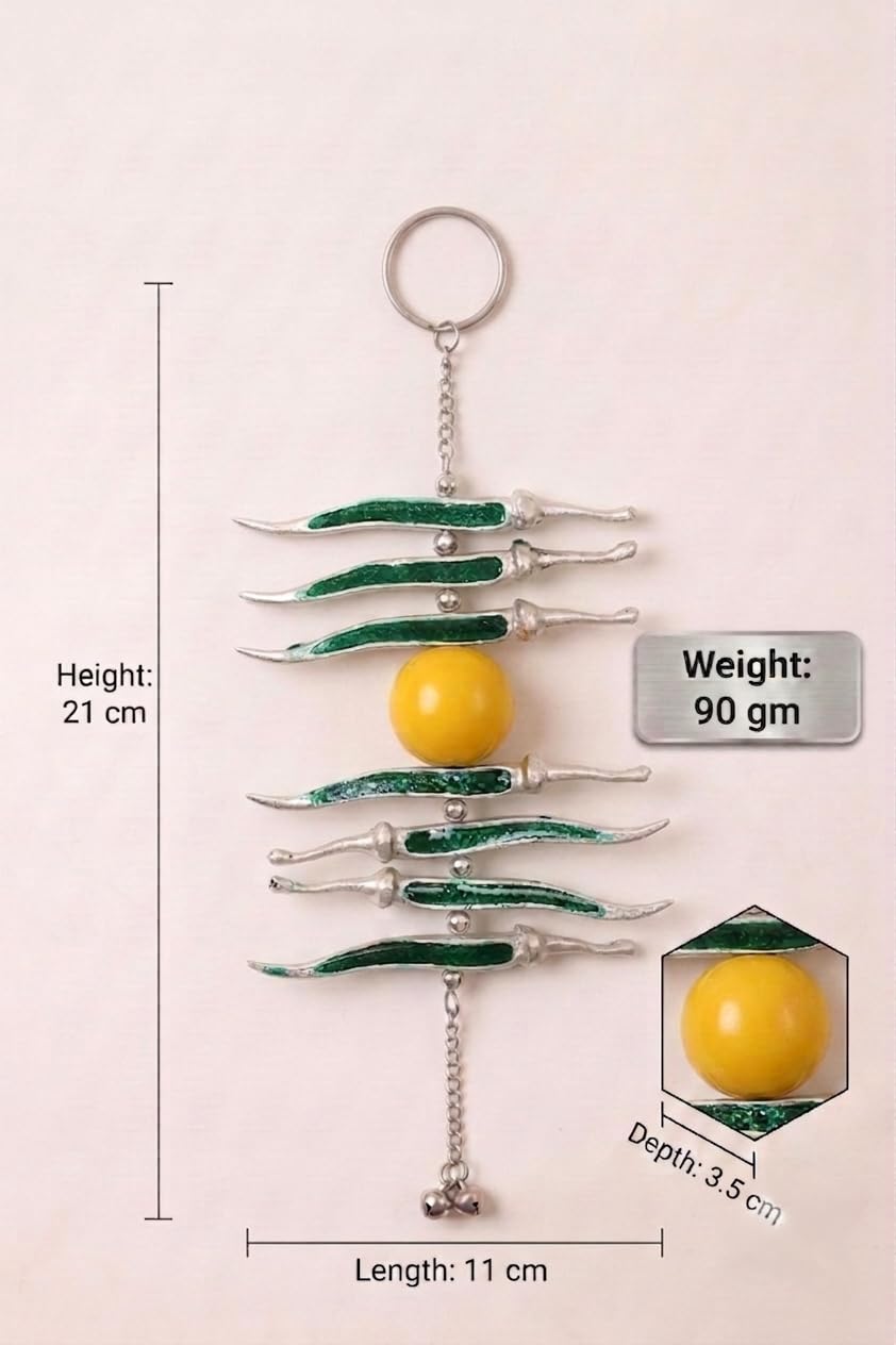 KridayKraft Decorative Silver Plated Multicolour Nimbu Mirchi Hanging, Traditional Door Entrance Decor for Positivity and Protection.