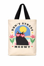 THE SACK CO. Large Canvas Tote Bag for Women, Tote Handbags for Women with Zipper & for College, Shopping, Office (tsc-Don't Stress Meowt)