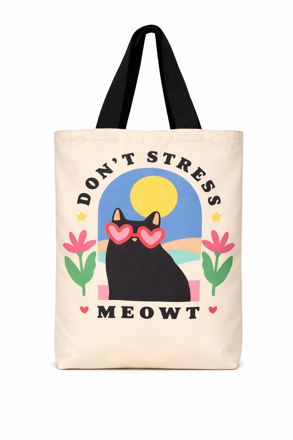THE SACK CO. Large Canvas Tote Bag for Women, Tote Handbags for Women with Zipper & for College, Shopping, Office (tsc-Don't Stress Meowt)